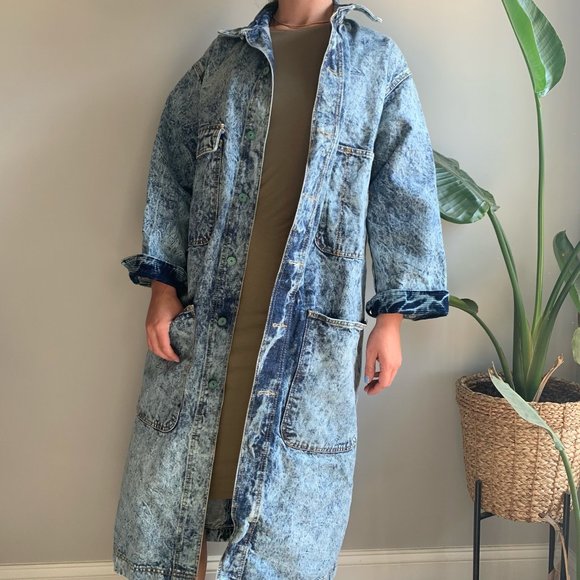 Vintage Jackets & Blazers - Vintage Oxygen Brand Acid Wash Denim Trench Coat S